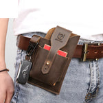 LinkMejor Genuine Leather Waist Bag for Men Belt Bag Packs 7inch Cell Phone Purse Waist Bag Wear Buckle Retro Belt Pack