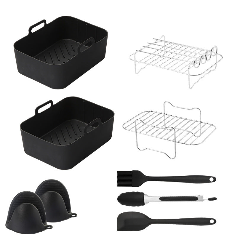 Silicone Air Fryer Accessory Set 8 Inch Silicone Liner Basket with Gloves Grill Brush Reusable Oven Accessory Air Fryer Liner for 8 to 10 QT Ovens Microwave Accessory