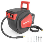 [USA Direct] ECOMAX 3/8 in. x 50 ft Retractable Enclosed Air Hose Reel with Auto Rewind Heavy Duty Reel NPT 1/4 Inch Any Length Lock 180° Swivel Bracket MAX Pressure 348 PSI
