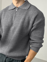 Mens Solid Knit Quarter Zip Long Sleeve Golf Shirt