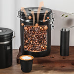 IPRee 1.2L/1.8L Coffee Bean Storage Container Stainless Steel Vacuum Sealed Canister with One Way Valve Date Tracker Airtight Food Grade Kitchen Storage Jar