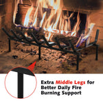 LinkMejor Fireplace Grate 24 inch Heavy Duty Solid Steel Fireplace Log Holder 3/4" Bar Fire Grate Wrought Iron Wood Stove Holder Firewood Burning Rack for Indoor Outdoor Chimney Hearth Kindling Tool