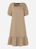 LinkMejor Women's Dresses Summer Vintage Casual Lantern Sleeve Ruffled Trim Square Neck Loose Solid Dress