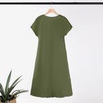 LinkMejor Women Short Sleeve Pleated Party Long Dress Casual Loose Sundress Maxi Dress with Pockets