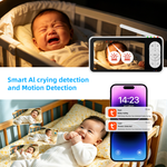 RH-BM16 Tuya WiFi Baby Monitor with 5-Inch 1080P HD Display PTZ Camera Night Vision Two Way Audio Temperature Sensor Built-in Lullabies Smart Home Baby Monitoring Set