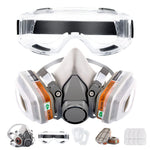 Reusable Half Face Cover Gas Mask with Safety Glasses Double Filtration for Chemical Organic Vapor Welding Woodworking Protection