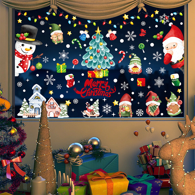 Christmas Static Window Stickers Festive Holiday Decoration Decals Hand-Painted Santa Claus Christmas Tree Stickers Christmas Holiday Decoration Stickers