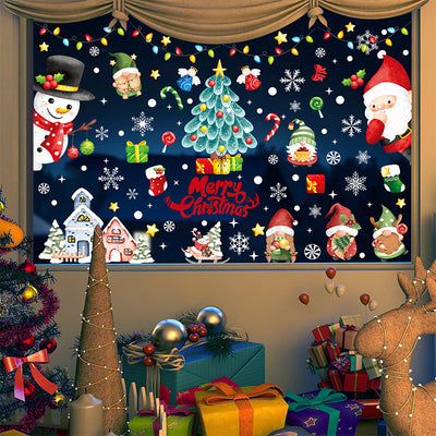 Christmas Static Window Stickers Festive Holiday Decoration Decals Hand-Painted Santa Claus Christmas Tree Stickers Christmas Holiday Decoration Stickers
