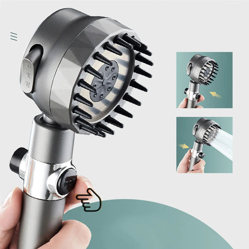 LinkMejor High-Pressure Shower Head One-Key Stop Adjustable Spray 3-Mode With Massage Brush Filter Rain Shower Faucet Bathroom Accessories