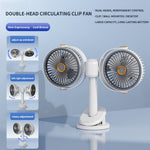 Tevorex Dual Head Clip Fan Adjustable Multi-Angle 5 Speed Wind Long Battery Life Wall-Mounted Mini USB Circulation Fan with Night Light for Home Outdoor