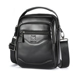 LinkMejor 8inch Cowhide Leather Men's Shoulder Bag Retro Fashion Cross Body Bag with Hand Band Multiple Zipper Pocket Capacity Business Casual Travel Messenger Bag