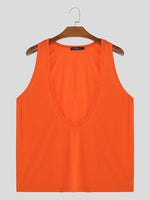 LinkMejor Mens Fashion Solid Color U-shape Tank Top