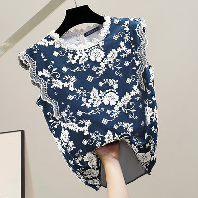 LinkMejor Women Patchwork Lace Print Loose Fit Tank Top Comftable Sleeveless Floral Vest Summer Daily Top for Women