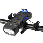 3 in 1 500LM Brightness Bike Headlight 3000mAh Battery IPX6 Waterproof 3 Light Modes 120° Rotation Phone Holder with 120dB Horn for Night Cycling