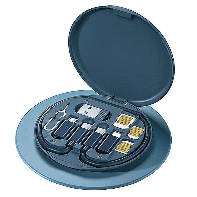 RC-190 60W Mini Data Cable Storage Kit Box Type-C to Type-C Cable with USB/Android/iP Converter Port Mobile Phone Holder Multifunctional Box