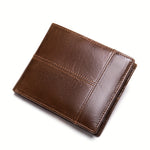 Ekphero Men's Retro Genuine Leather Short Wallet RFID Blocking Horizontal Money Clip Multi-card Slot Card Holder Anti-theft Brush Coin Purse