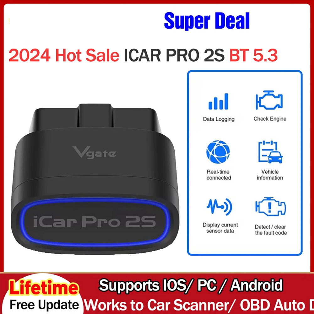 Vgate iCar Pro 2S ELM327 OBD-II Adapter Fast bluetooth V5.3 for Android/IOS/PC OBD2 Scanner Upgraded Version V2.3 Car Diagnostic Tool