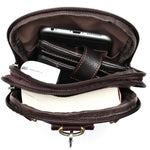 Ekphero Men's Genuine Leather Crossbody Bag with Zipper Mobile Phone Shoulder Bag Small Travel Waist Bag Multi-Pockets Male Belt Waist Packs
