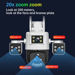 5 Lens Panoramic Surveillance Camera 20x Optical Zoom 360° PTZ 200W Pixel WiFi Camera Color Night Vision AI Human Detection 2-Way Audio Cameras for Home Security
