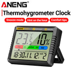 LinkMejor AP01 Hygrometer Clock Calendar Snooze Mode LCD Display Temperature Range -10~50°C Humidity Range 10~99% Hourly Reminder Battery Operated for Home Office