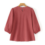LinkMejor Women's Blouse Casual Lantern Sleeve Round Neck Shirt Plain Party Commute Pullover Tops