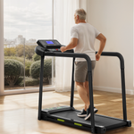 [EU Direct] Bominfit Q23L Elderly Rehabilitation Walking Pad Treadmill with Enhanced Handrail - Top Speed 12km/h, 2.5HP Quiet Motor, LED Display with Heart Rate, Safety for Senior Recovery Fitness