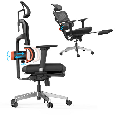 LinkMejor NT002 Ergonomic Office Chair PRO VERSION with Footrest High Back Desk Chair with Unique Adjustable Lumbar Support Backrest Seat Depth Adjustment Tilt Function 4D Armrest Recliner Chair for Home Office