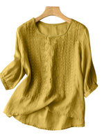 LinkMejor Women Daily Casual 3/4 Length Sleeve Blouses Solod Color Shirts