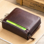 LinkMejor Genuine Leather Mens Zipper Wallet RFID Blocking Short Wallet Vintage Multi-card Holder Secure Coin Purse Compact Design Money Clip Stylish