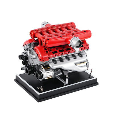 LinkMejor DM108 DM109 V12 12-Cylinder Car Engine Model Full Metal Assembly Kit 800+PCS Red / Black Base DIY Creative Ornaments Science Education Discovery Toys