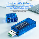 T25 USB 2.0 Color Display Tester 0.96 Inch IPS 4-30V 0-6A 0.001V/0.0001A WiFi 2.4G Android App Auto Rotate Screen USB-A Pass-Through Firmware Update Digital Clock