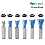 LinkMejor 6pcs 12mm 1/2" 1/4" Shank Dovetail Router Bits Set 14 Degree Joint Router Bit Woodworking Engraving Bit Milling Cutter for for Making Boxes Drawers Chests