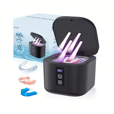 Tevorex Portable Ultrasonic UV Denture Cleaner 300ml Large Tank 3 Timer Setting High Frequency Quiet Operation Dental Ultrasonic Cleaning Machine with Digital Display for Braces Jewelry