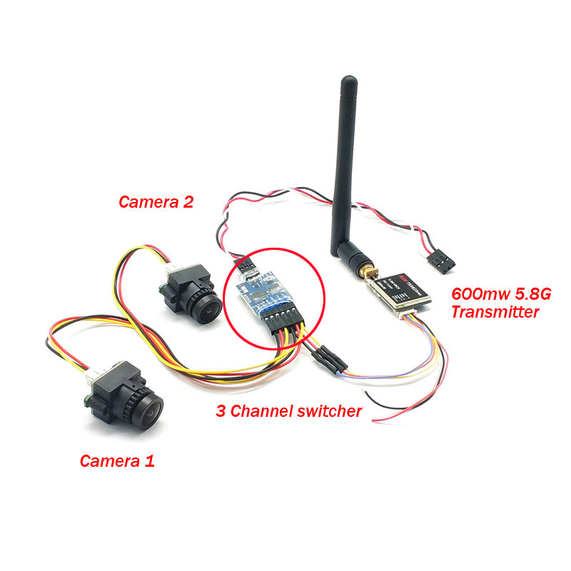 LinkMejor FPV Dual Camera System 1000TVL CMOS Mini Two Cameras + 5.8GHz 600mW 40CH VTX + 3CH Switch Support PMW for RC Racing Drone