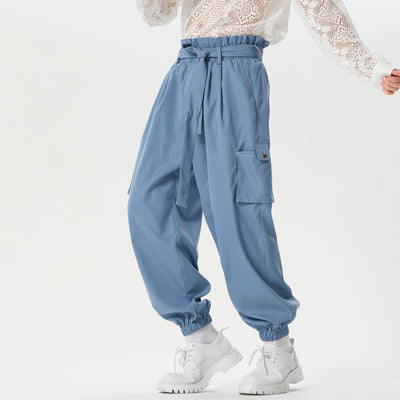 INCERUN Men Pants Tie Design Solid Color Casual Elastic Trousers Comfy Daily Solid Color Pants with Side Pockets