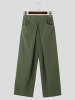 INCERUN Men Pants Fashion Design Solid Color Button Pants Wide Leg Streetwear with Side Pockets S-5XL