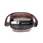 LinkMejor 8inch Cowhide Leather Men's Shoulder Bag Retro Fashion Cross Body Bag with Hand Band Multiple Zipper Pocket Capacity Business Casual Travel Messenger Bag