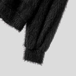 LinkMejor Men's Solid Color Sweater Casual Comfy Oversized Faux Fur Long Sleeve Sweater Plus Size Crew Neck Pullover Sweater for Men Fall Winter