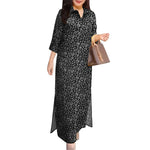 LinkMejor Women Vintage 3/4 Sleeve Lapel Split Dresses Floral Print Long Casual Shirtdress