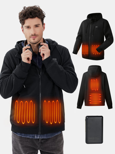 Auxo 4-Zone Men Heated Hoodie with 20000mAh DC & USB Power Bank, YKK Zip Up Fleece, Premium Carbon Hooded Sweatshirt Up to 20 Hours Warmth