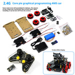 4WD Smart Robot Car Kit HU-011A DIY Mecanum Wheel Programmable Chassis Infrared Tracking Ultrasonic Avoidance Bluetooth Remote Control Coding