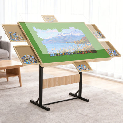 LinkMejor 1500 Piece Adult Puzzle Table Portable Wooden Puzzle Board Table with Drawers Adjustable Height 4 Tilt Angles Transparent Lid Non-Slip Felt Surface A Perfect Gift for Mom