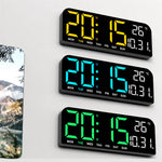 9 Inch Large Digital Wall Clock Temperature Date Week Timing Countdown Light-sensing Table Clock 2 Alarm 12/24H LED Alarm Clock