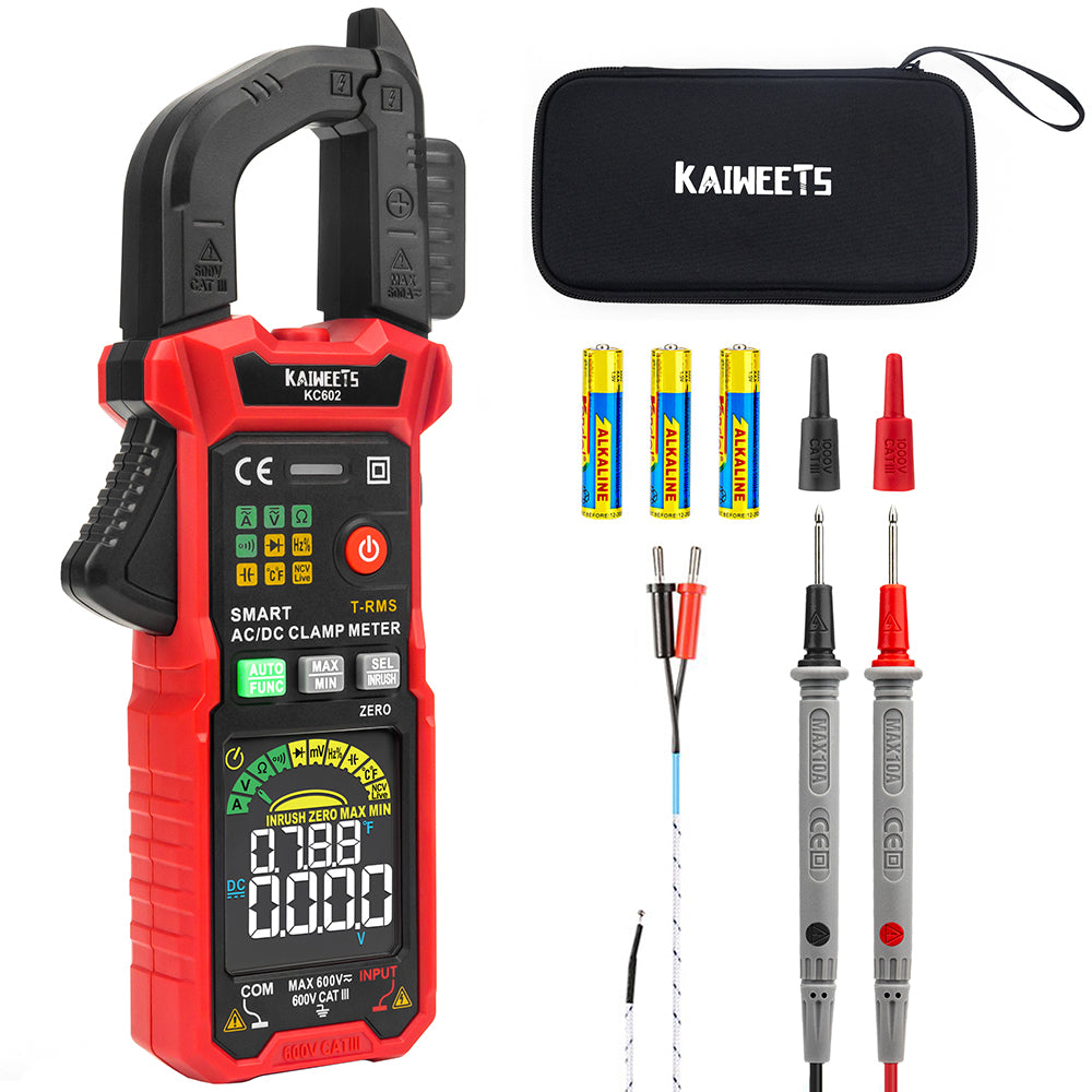 LinkMejor Direct KAIWEETS 602 Digital Clamp Meter AC/DC 600V 600A HD Color Screen Intelligent Mode Precision Tool for Safe Measurements