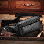 LinkMejor Men's Genuine Leather Fanny Bag Adjustable Strap Waist Bag Retro Crossbody Chest Bag