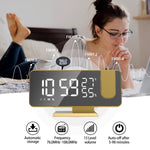 LinkMejor 7.4" LED Digital Projection Alarm Clock With FM Radio / Rotating Projector / Mirror Surface / Temperature Display / Humidity Display / Snooze / External USB Charger