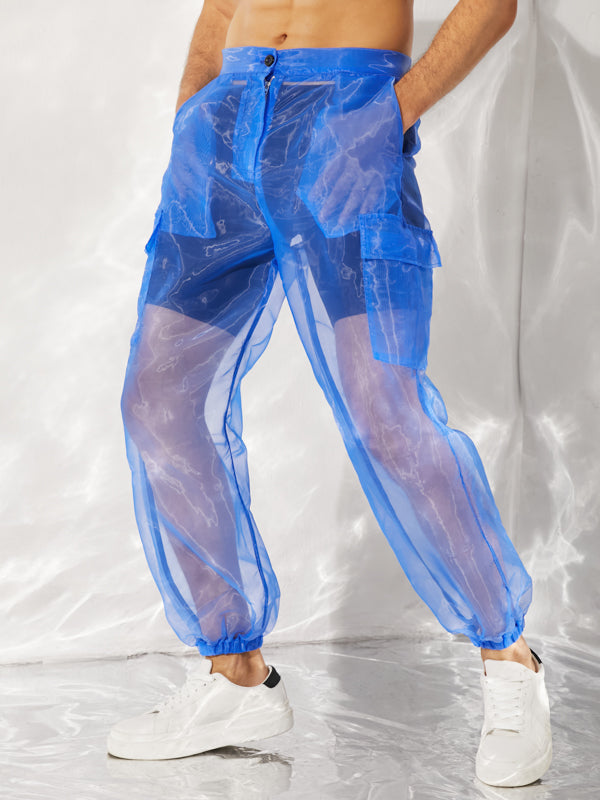 INCERUN Men Transparent Mesh Zipper Pants Nightclub Party Mens Pants Fashion Street Men's Bottoms