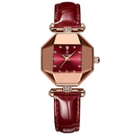 LinkMejor Women Watches Fashion Luxury Rhinestones Quartz Watch Polygon Pointer Waterproof Ladies Leather Wristwatch