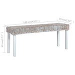 Bench 43.3" White Natural Kubu Rattan and Solid Mango Wood