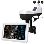 7.5" VA Tuya WiFi 5-in-1 Wireless Weather Station Auto Alarm Clock Temp-Humidity UV Sunlight Wind Rainfall Meter Solar Panel Forecast Sensor